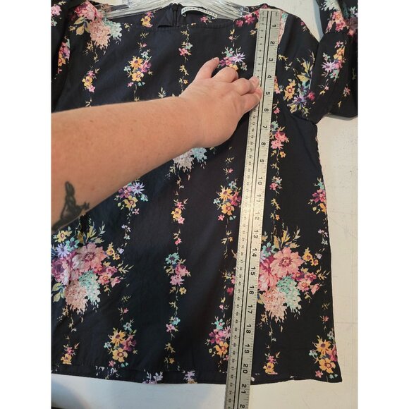 Alice + Olivia Floral Print Bell Sleeve Top XS Black Multicolor Cotton - Picture 6 of 7